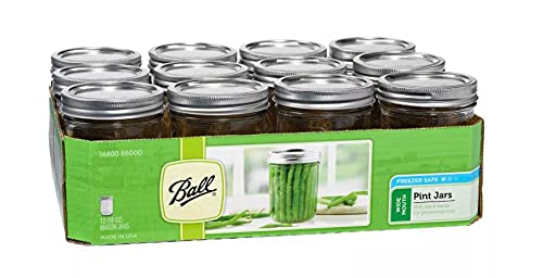 12 Pieces 16oz Wide Mouth Glass Mason Jars with Lid and Band Q591
