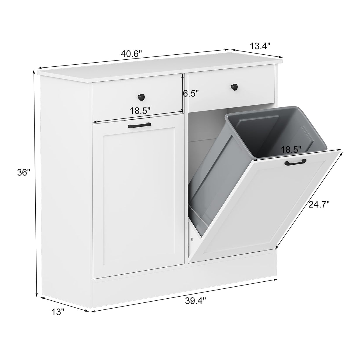 20 Gallon Double Tilt Out Trash Can Cabinet with Hidden Drawers White A461