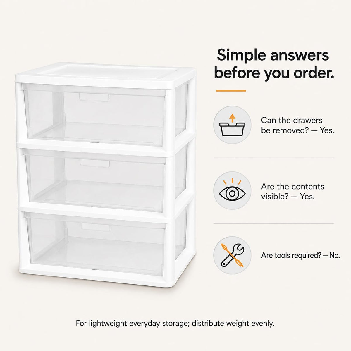 3-Drawer Plastic Storage Tower with Clear Removable Bins I235