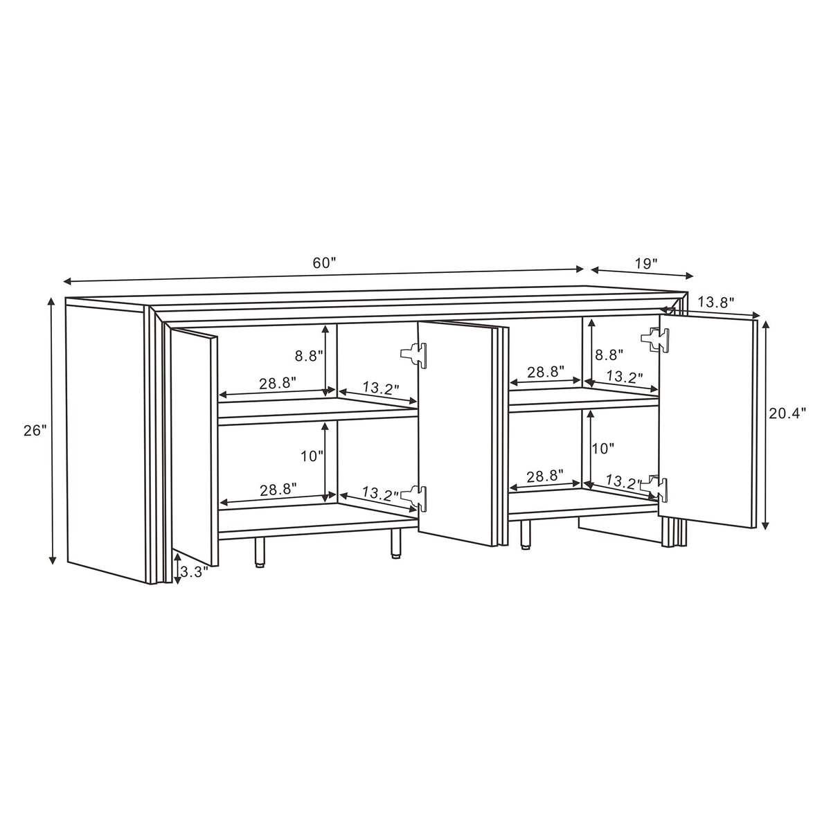 Brown 4-Door Wood Grain Sideboard W2925