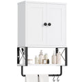 White Bathroom Wall Cabinet with Towel Rack Y339043