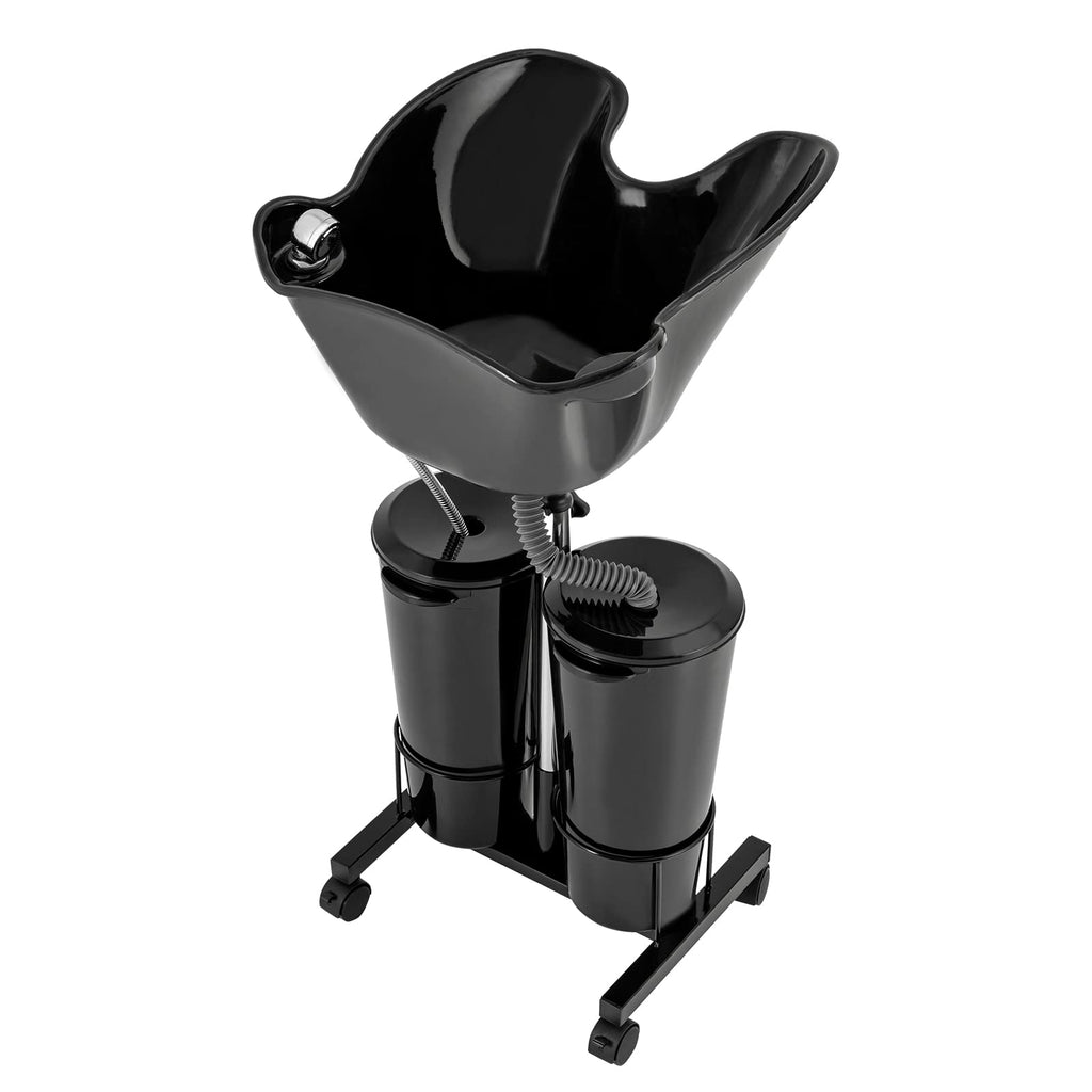 Portable Mobile Shampoo Bowl with Electric Pump, 2 Bucket, Drain Hoses, Height-Adjustable I301348