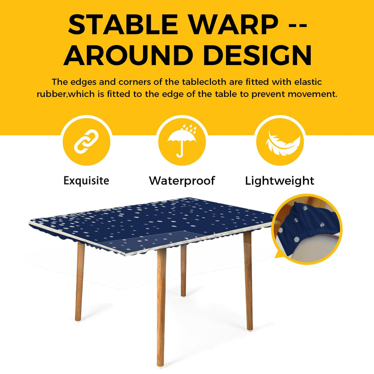 Silver Speckle Fitted Rectangle Tablecloth 32" x 72" Navy Blue Elastic Waterproof Table Cover C708