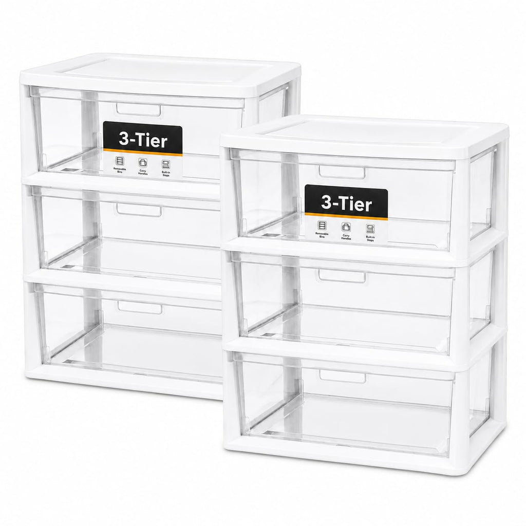 3-Drawer Plastic Storage Tower with Clear Removable Bins I235