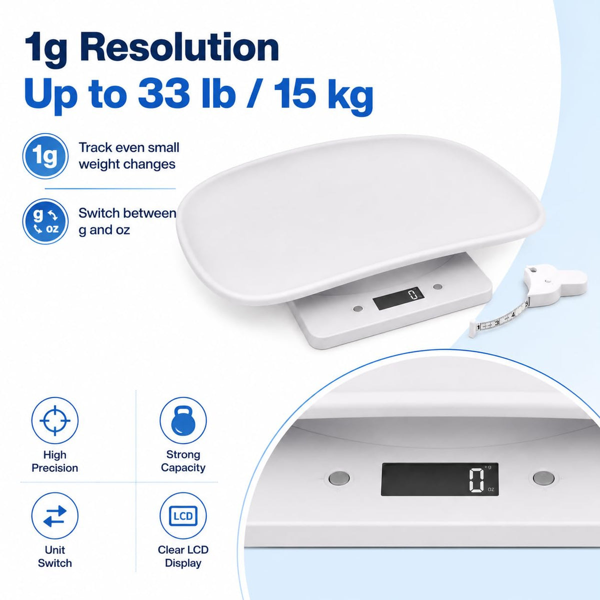Digital Pet Scale with 1g Resolution and Tape Measure E42854
