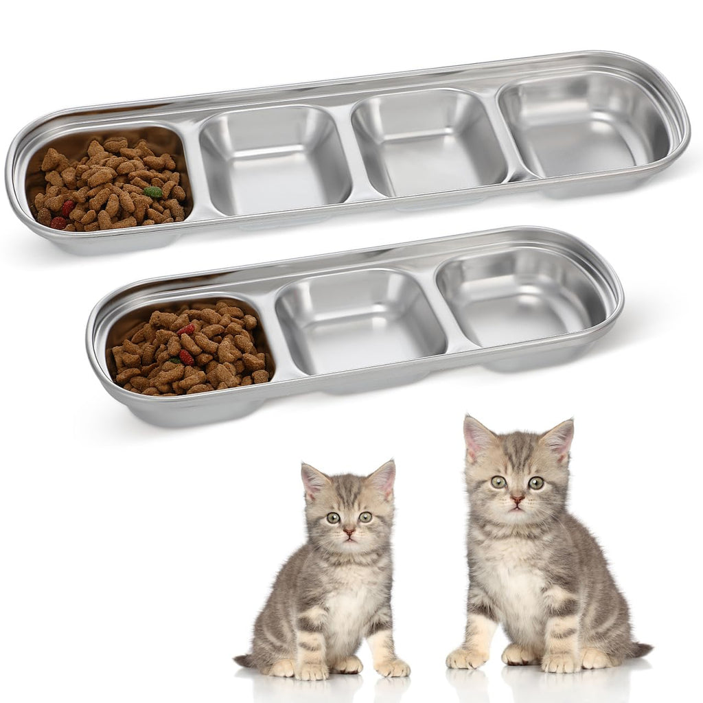 2pcs Stainless Steel Compartment Pet Food Bowls A2600