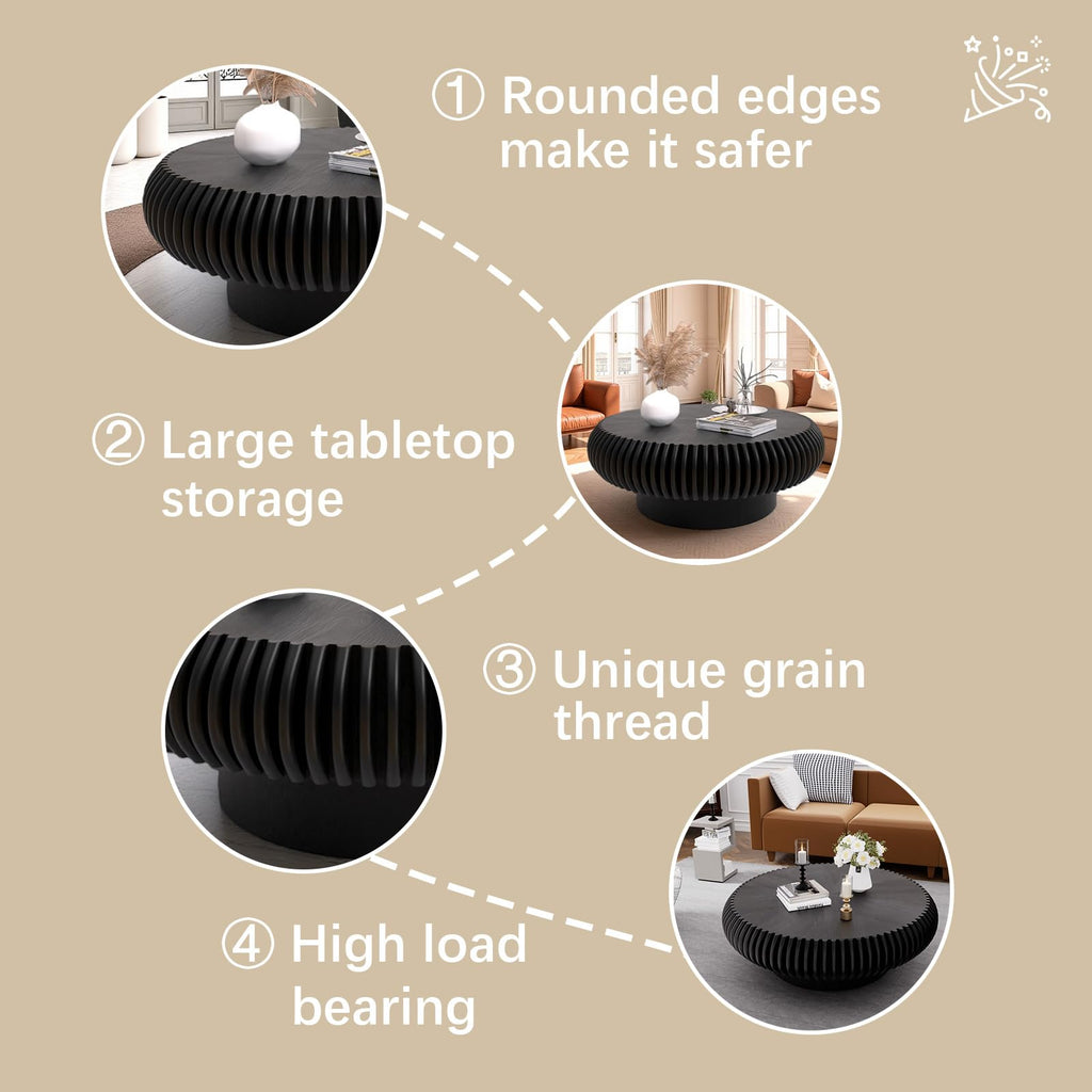Black Round Fluted Drum Coffee Table N637