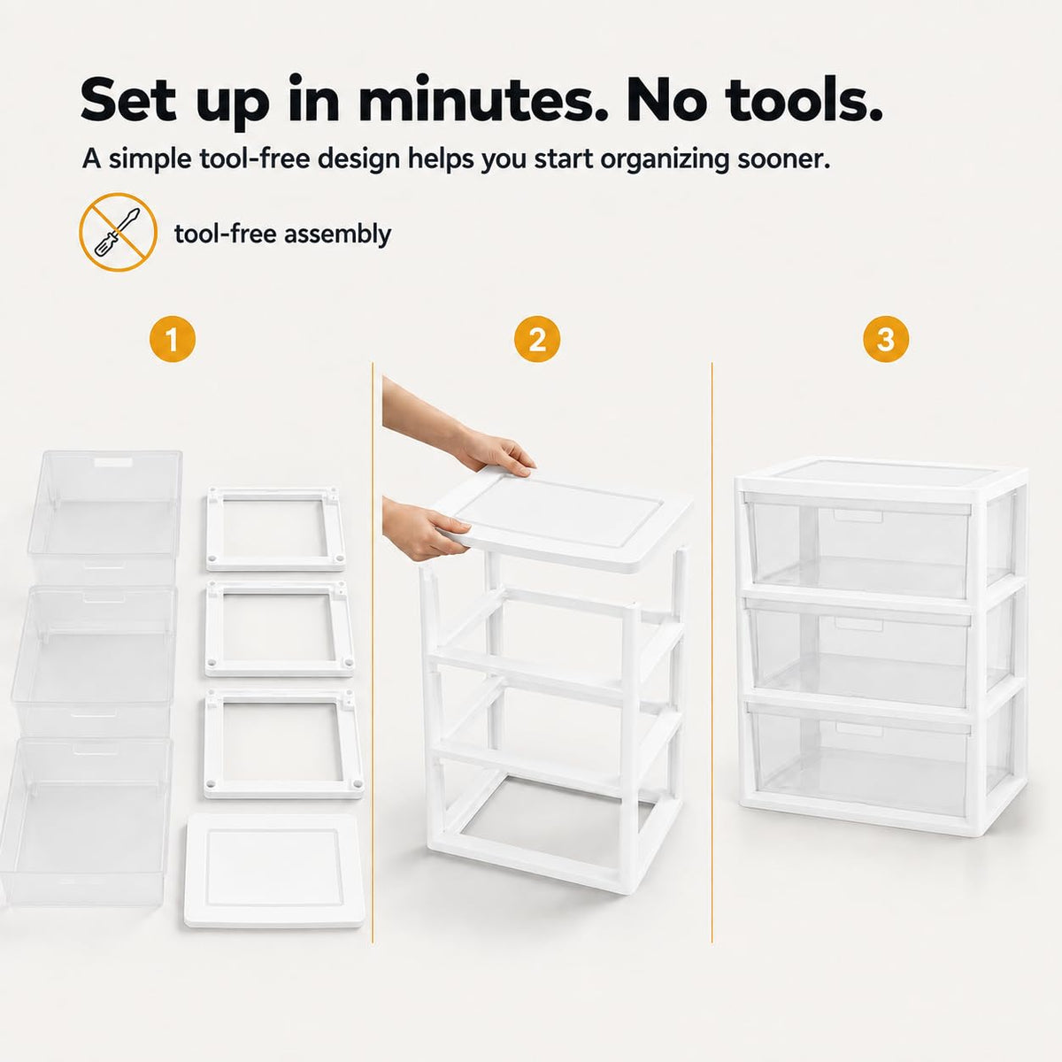 3-Drawer Plastic Storage Tower with Clear Removable Bins I235