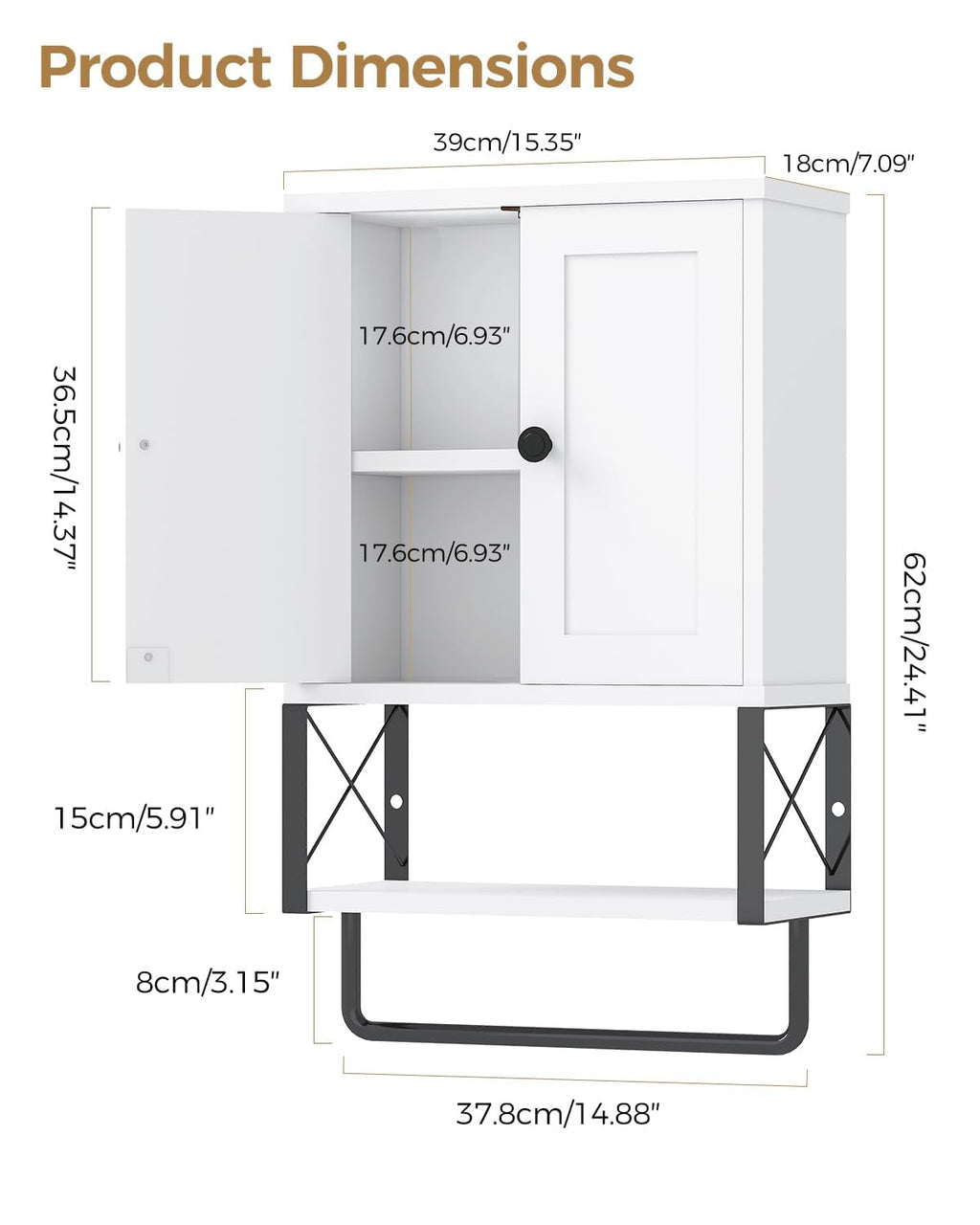 White Bathroom Wall Cabinet with Towel Rack Y339043