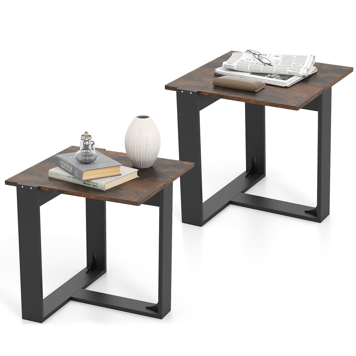 Set of 2 Square Wood Side Tables Y208470