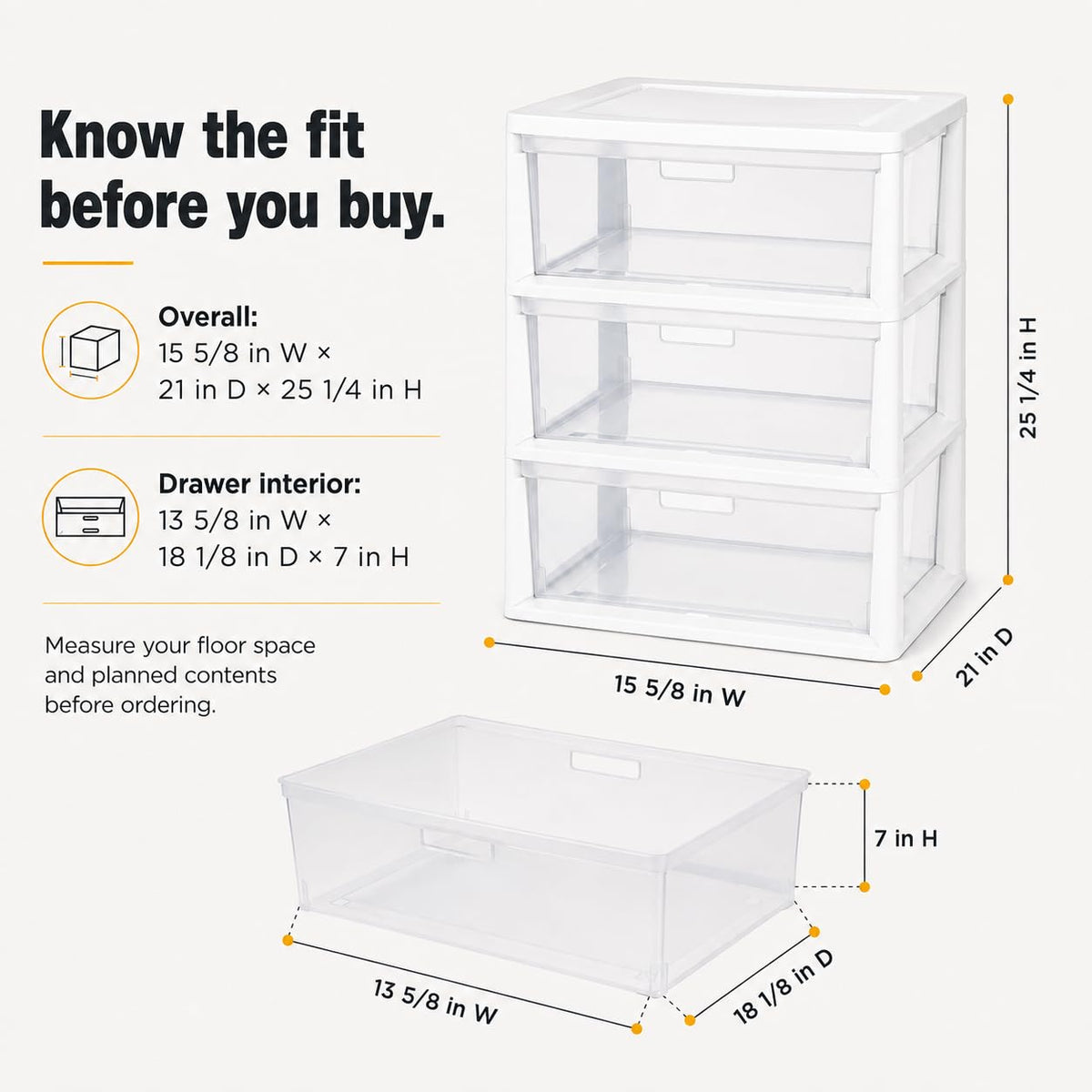 3-Drawer Plastic Storage Tower with Clear Removable Bins I235