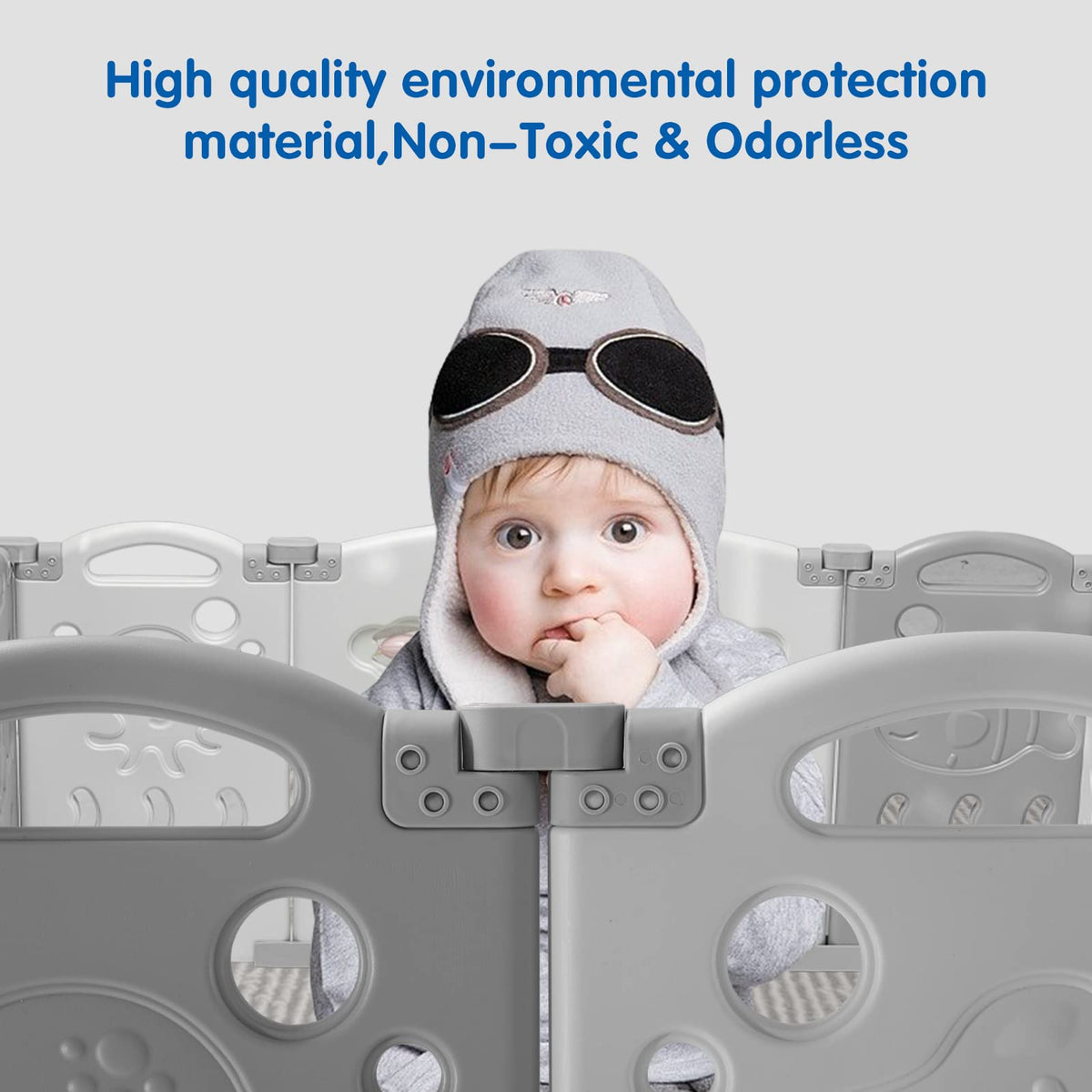 18 Panel Grey White Foldable Kids Playpen Safety Lock Gate Y5329