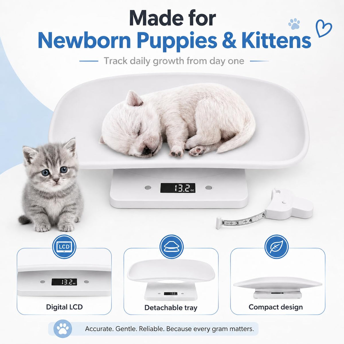 Digital Pet Scale with 1g Resolution and Tape Measure E42854