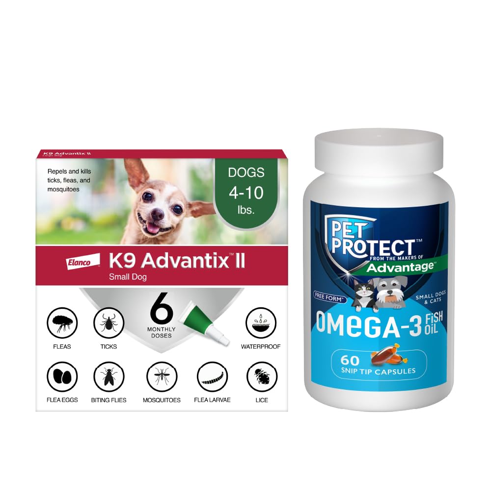 Small Dog Flea and Tick Treatment 6-Mo Supply + Omega 3 Supplement 60 Capsules Y9552
