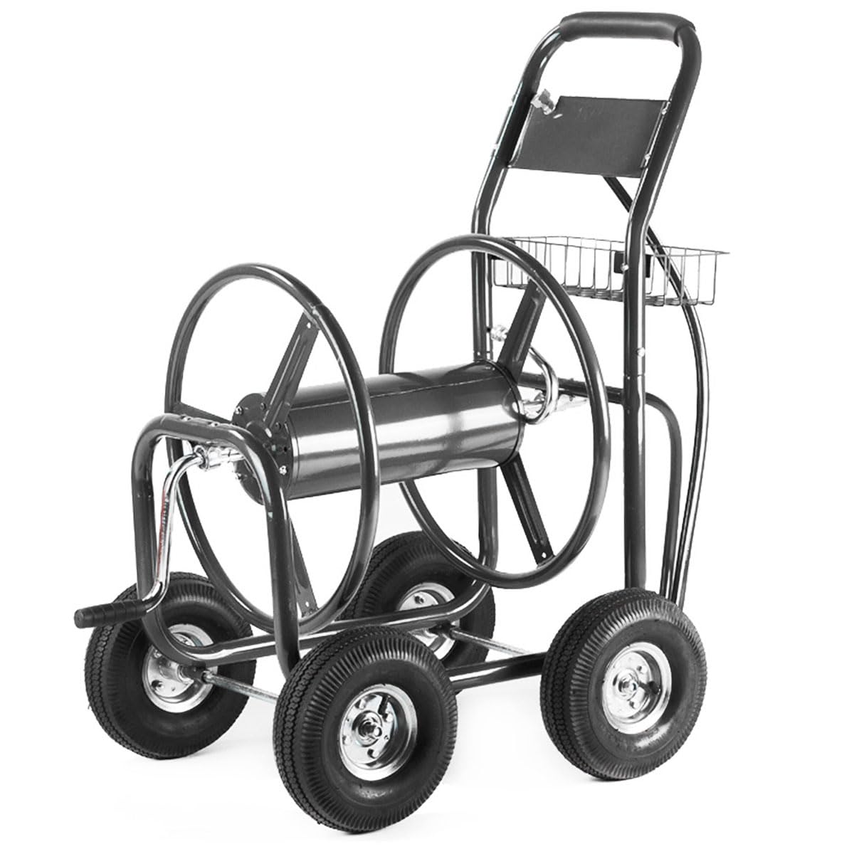 Hose Reel Cart with Wheels, 300-Feet Capacity, Grey O87468