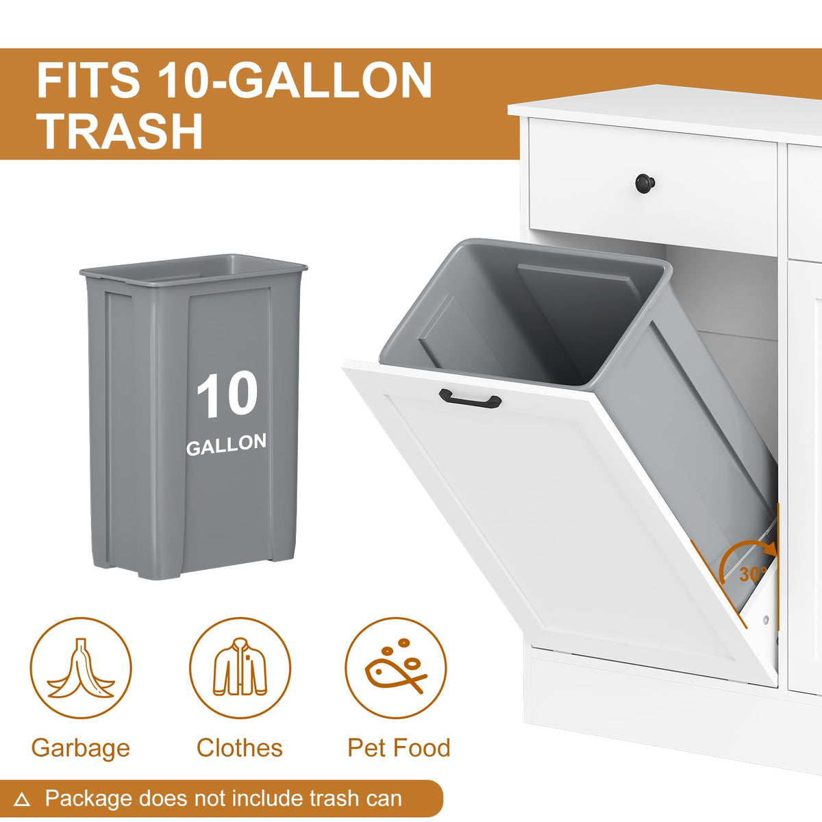 20 Gallon Double Tilt Out Trash Can Cabinet with Hidden Drawers White A461