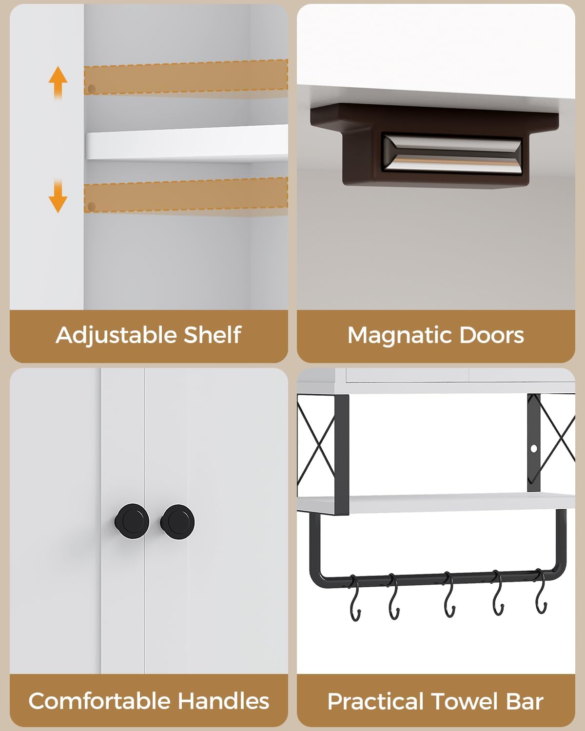 White Bathroom Wall Cabinet with Towel Rack Y339043