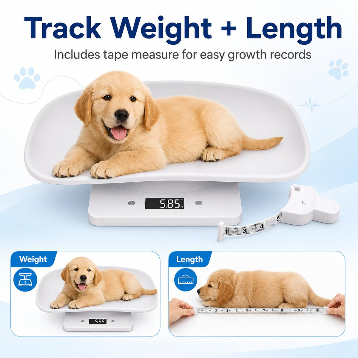 Digital Pet Scale with 1g Resolution and Tape Measure E42854