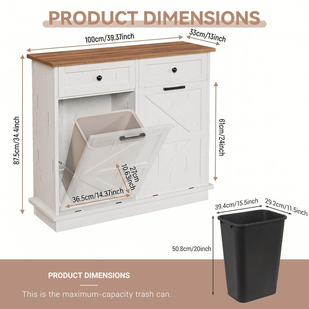 White Double Tilt Out Trash Can Cabinet with 2 Drawers D9201