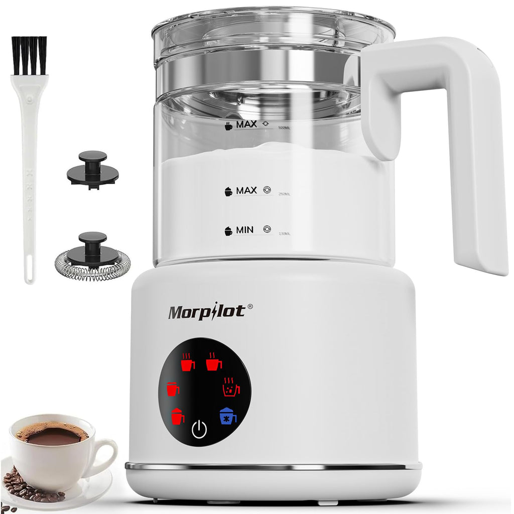 Electric Milk Frother and Steamer 16.9oz White Glass A42839
