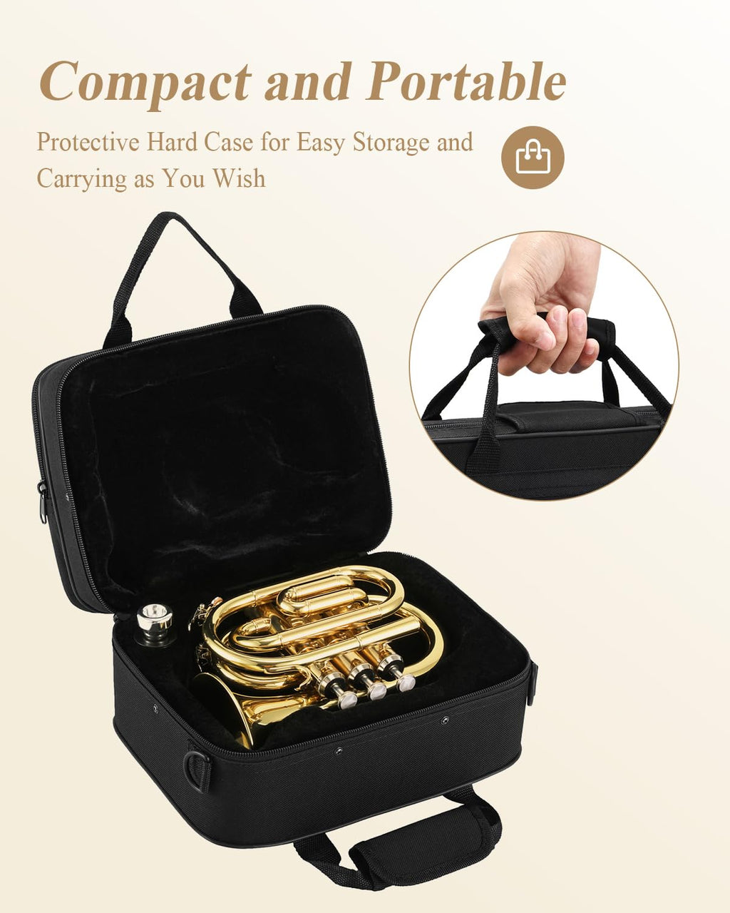 Bb Pocket Trumpet Brass Golden with Case L112