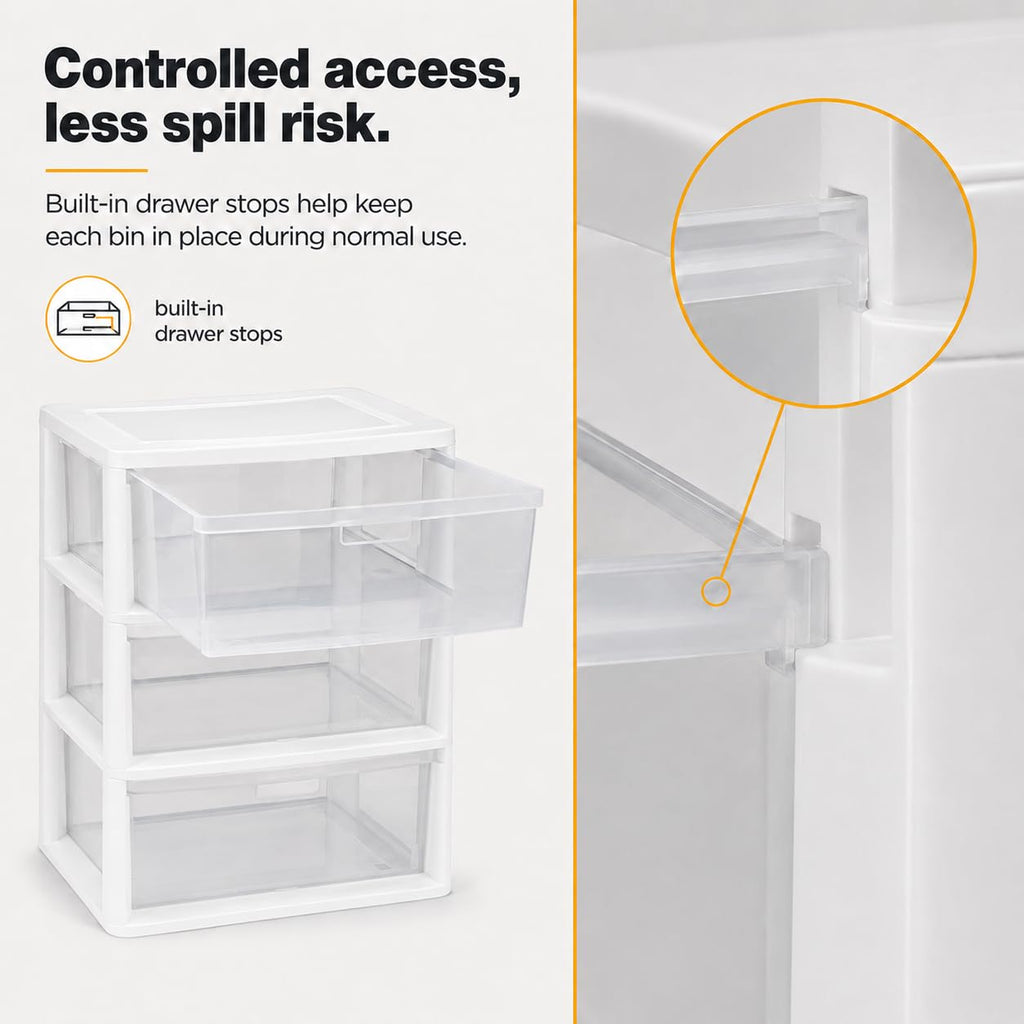 3-Drawer Plastic Storage Tower with Clear Removable Bins I235
