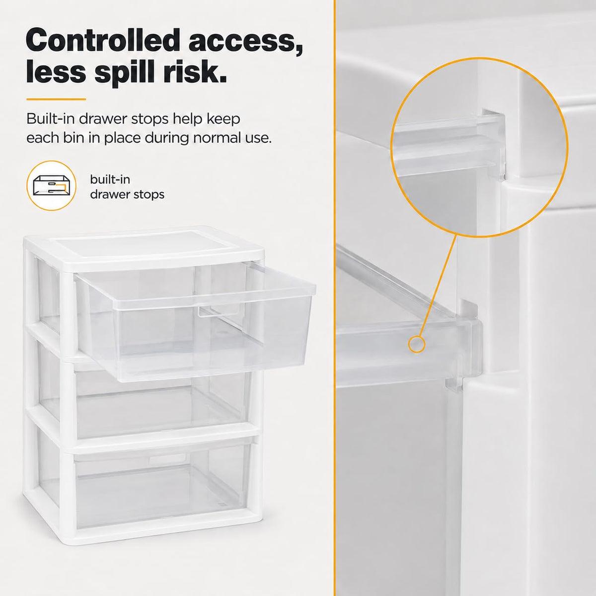 3-Drawer Plastic Storage Tower with Clear Removable Bins I235