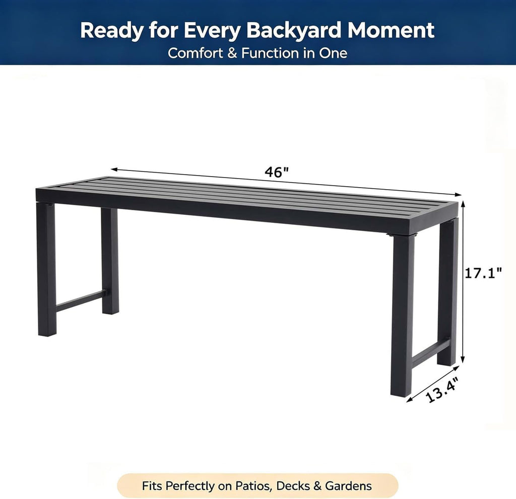 Black 46" Metal Outdoor Bench V61848