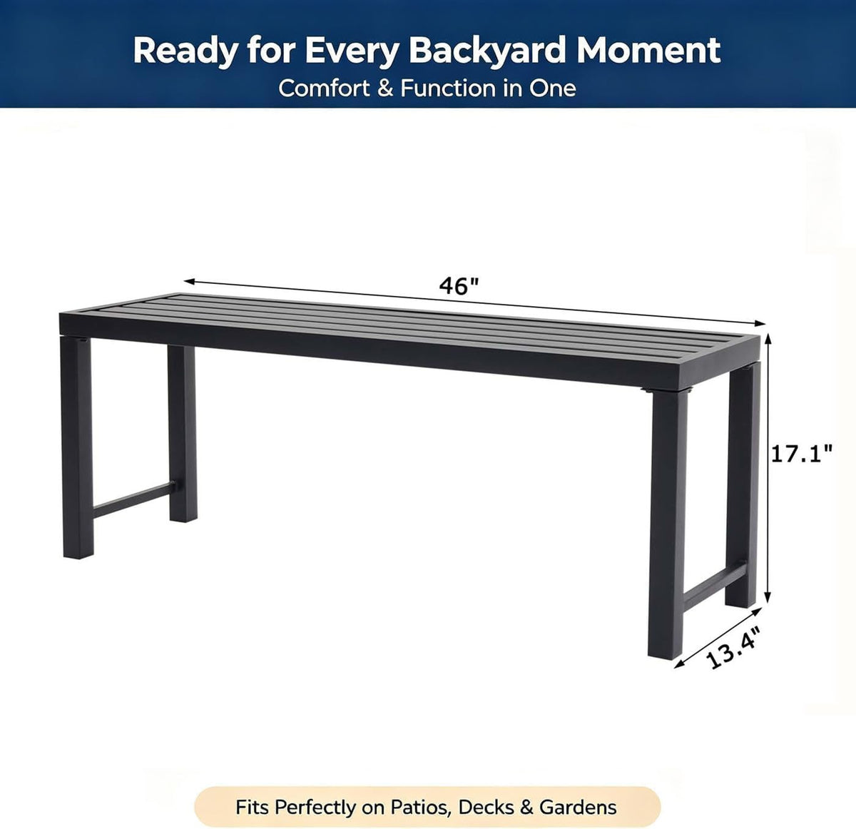 Black 46" Metal Outdoor Bench V61848