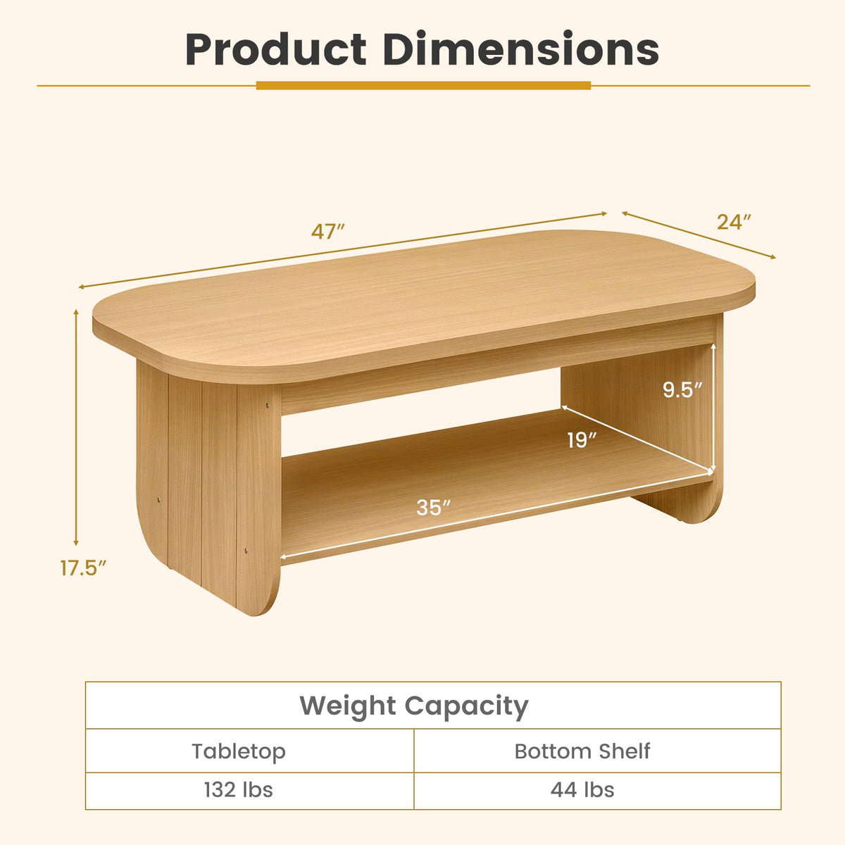 2-Tier Oval Coffee Table with Storage Shelf Z3252