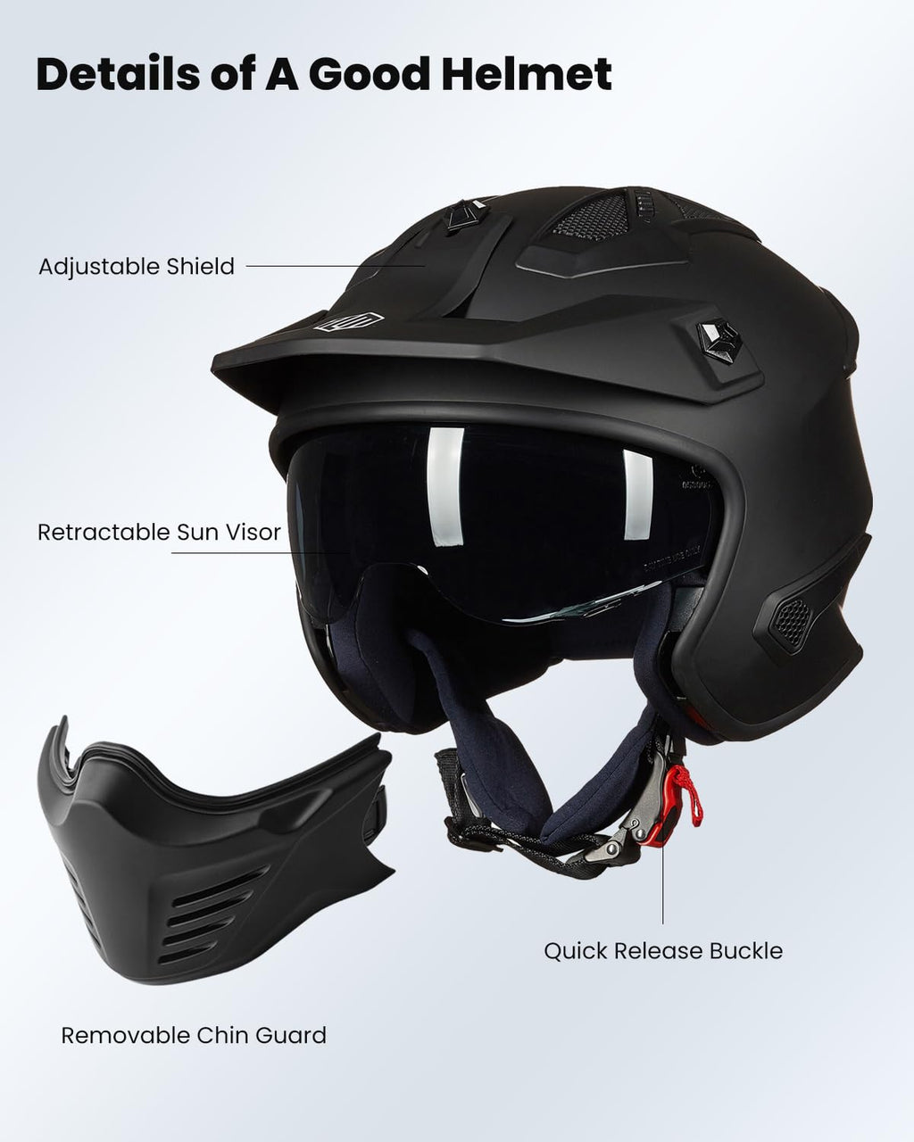 Open Face 3/4 Half Motorcycle Helmet DOT Matte Black M D18798