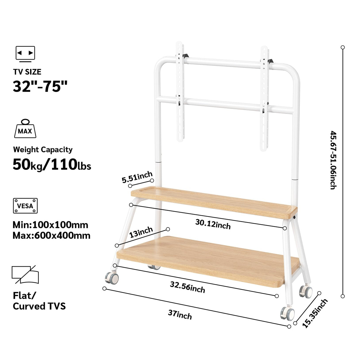 Mobile TV Stand on Wheels for 32-75 Inch TVs U57682