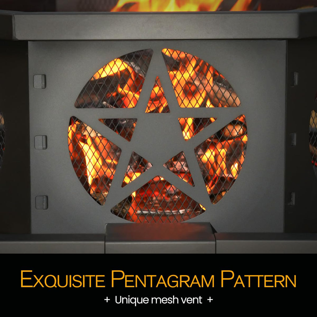32 Inch Octagonal Fire Pit with Fire Poker Black D3152