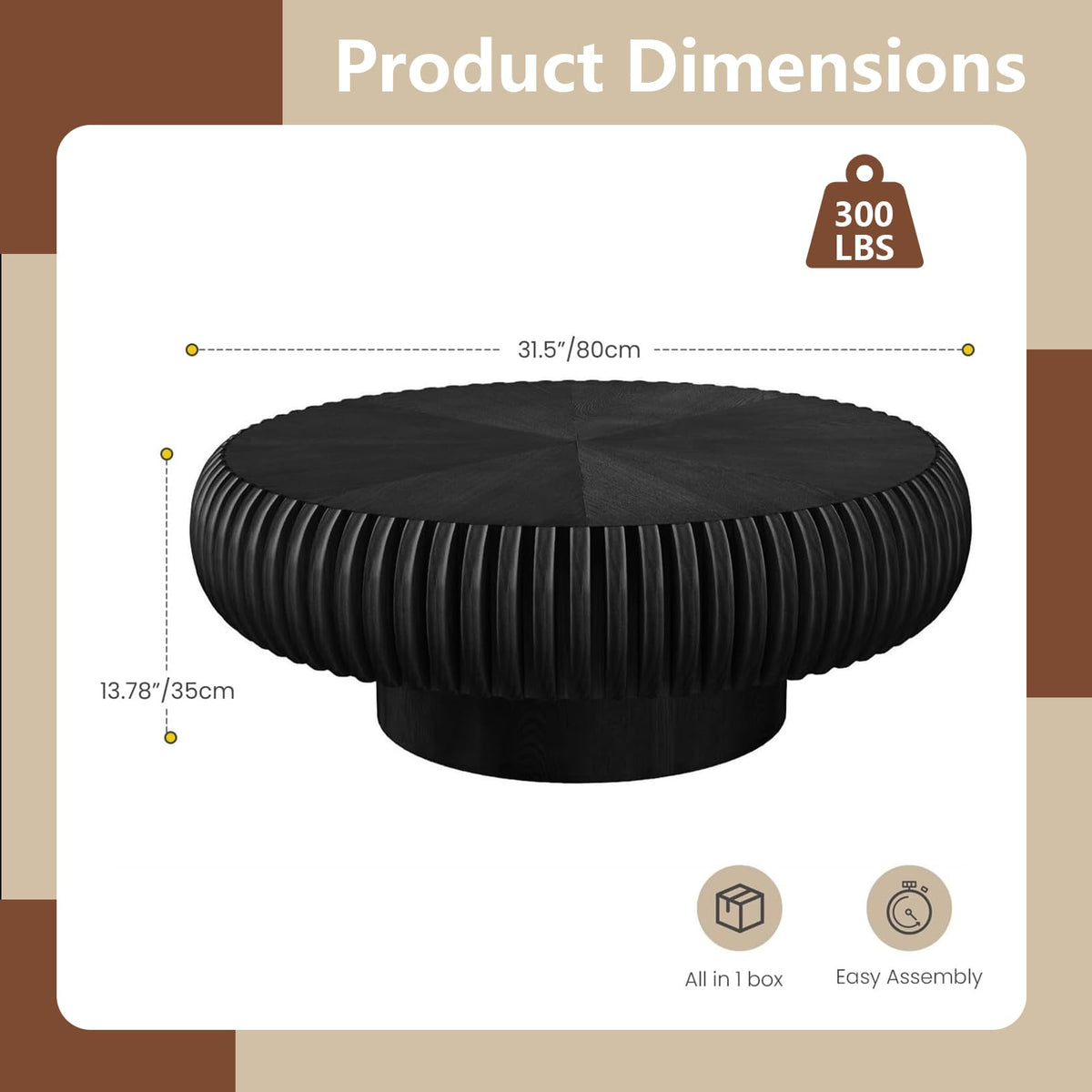 Black Round Fluted Drum Coffee Table N637