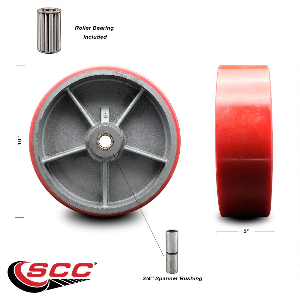 Red Poly on Cast Iron Wheel with Roller Bearing G285