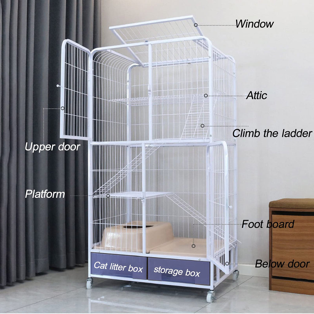 Heavy Duty Metal Cat Cage Dog Crate with Four Wheels O262818