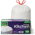 120 Count 18 Gallon White Heavy-Duty Drawstring Trash Bags F2608