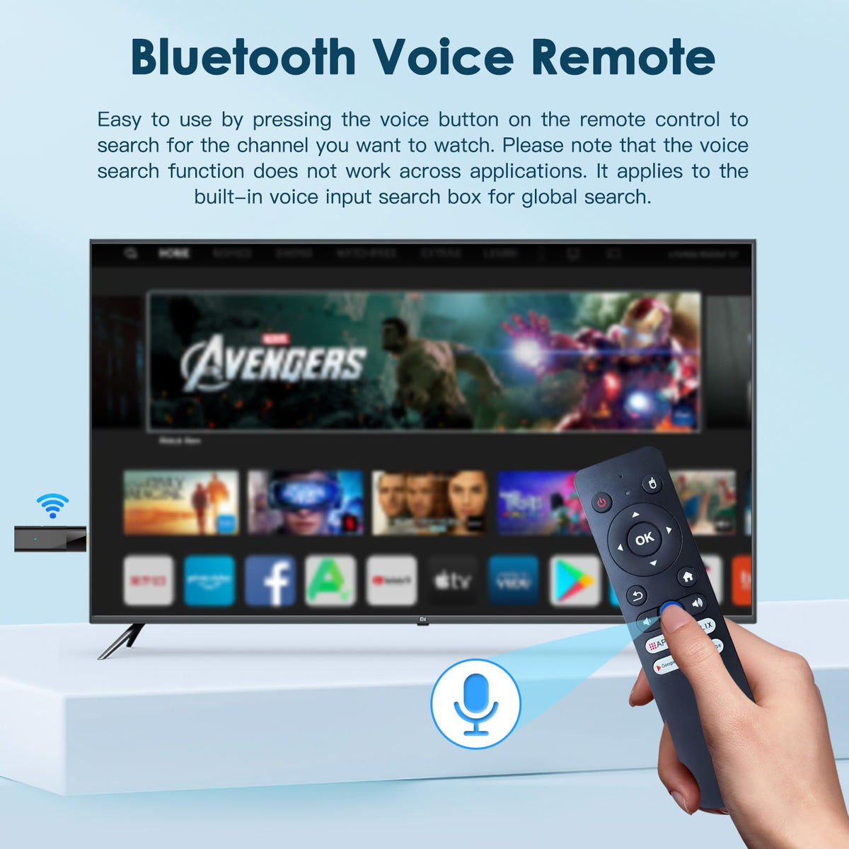 Android TV Stick 4K 2GB RAM 16GB ROM H313 CPU Wi-Fi Bluetooth 5.0 HDR10 Voice Remote Control L599