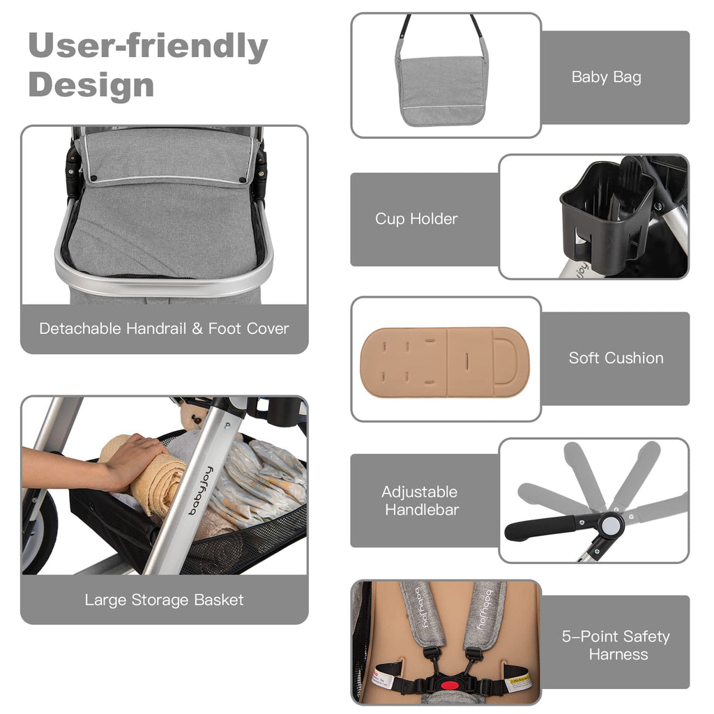 2-in-1 Convertible Bassinet Reclining Stroller O6727