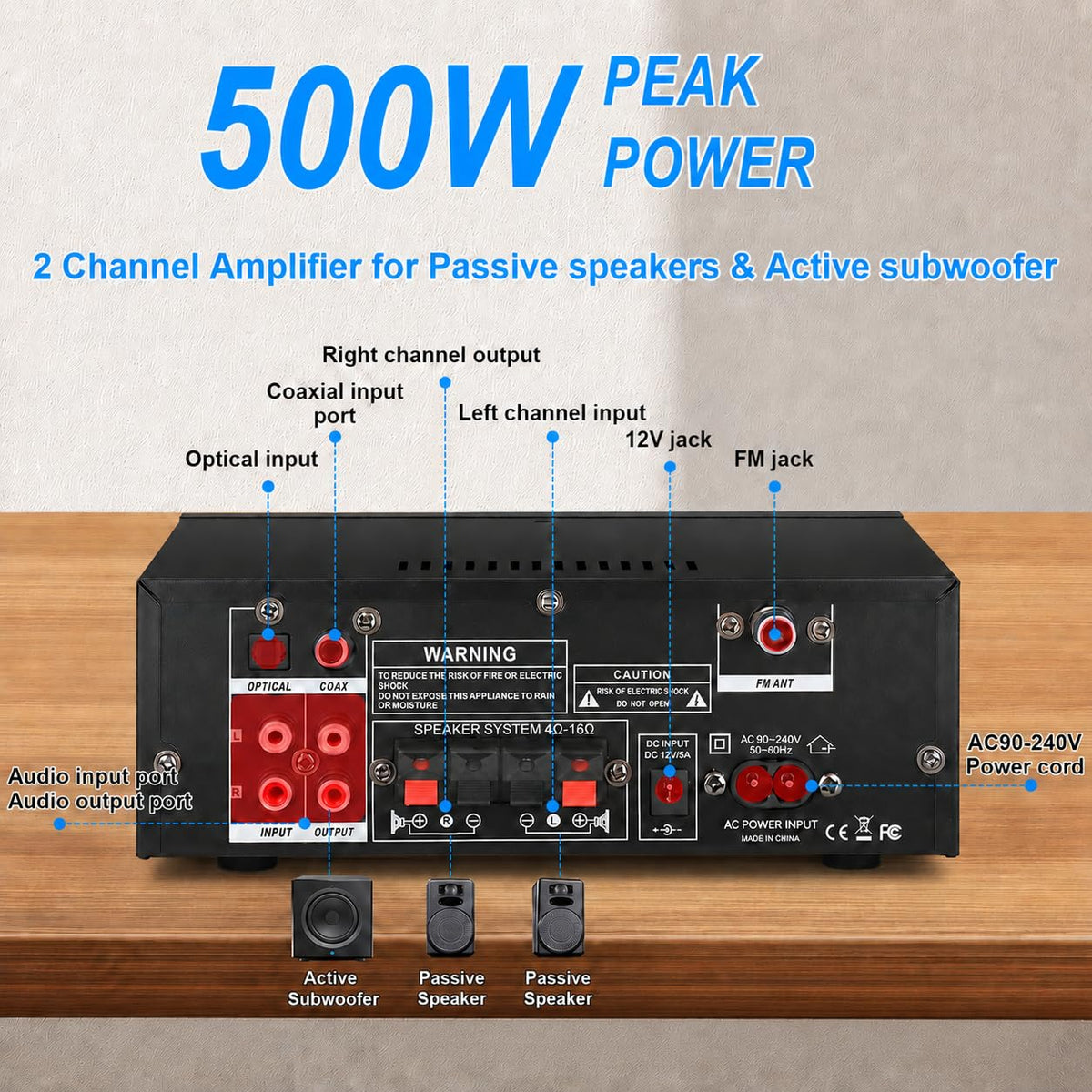 500W 2 Channel Bluetooth Stereo Audio Amplifier K238483
