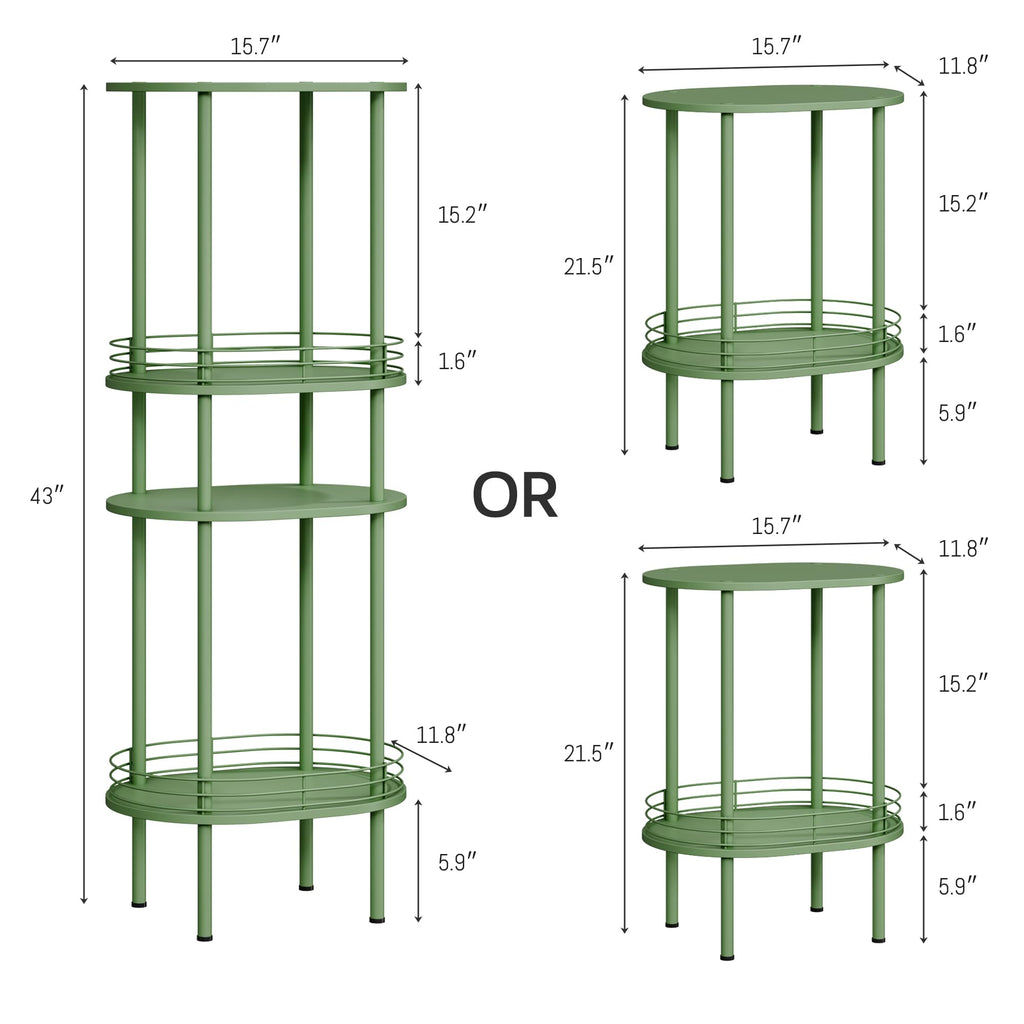 Oval Side Table with Storage, 2-Tier Green End Table O90441
