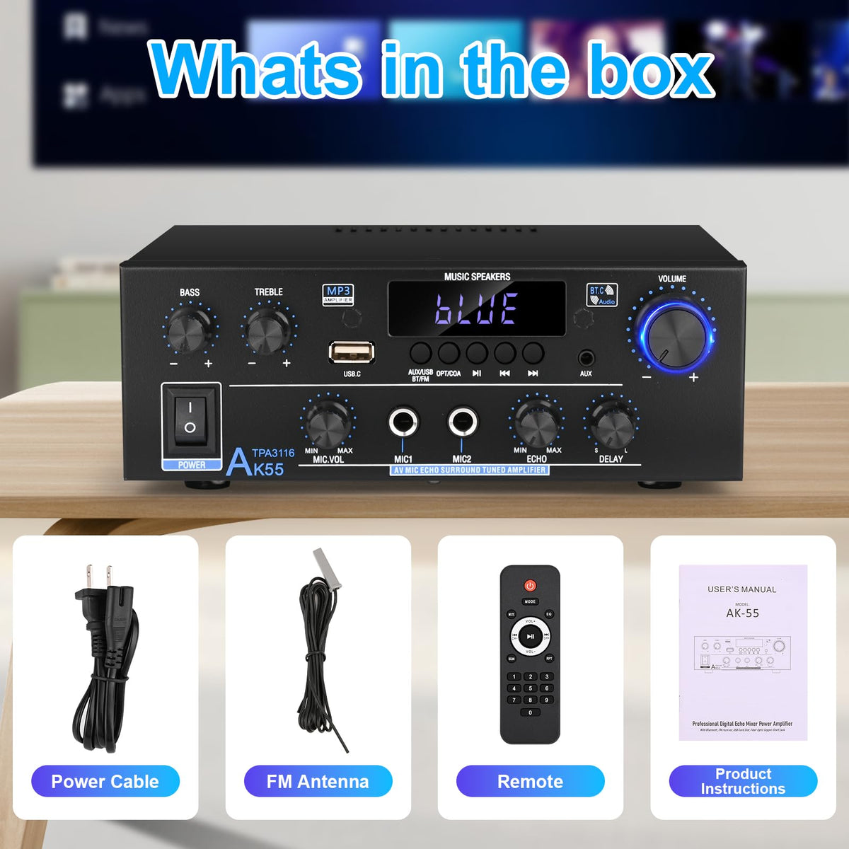 500W 2 Channel Bluetooth Stereo Audio Amplifier K238483