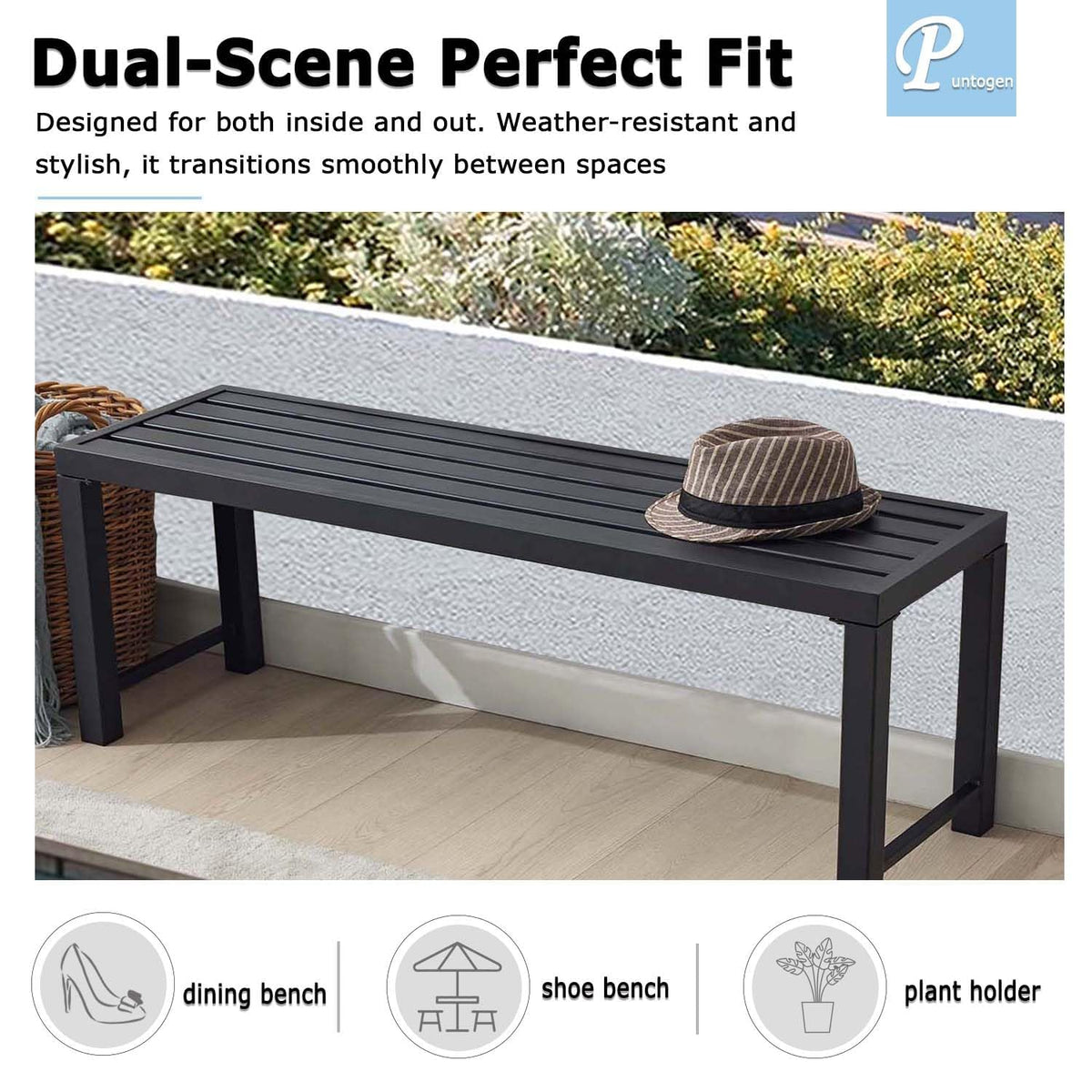 Black 46" Metal Outdoor Bench V61848