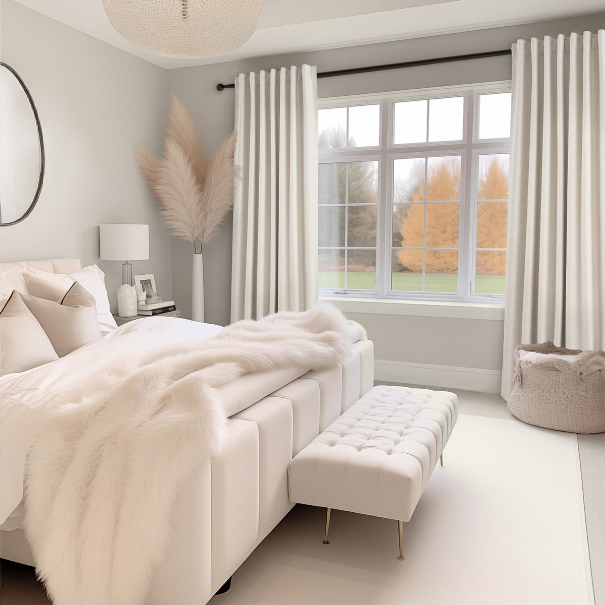 Cream Linen Blackout Curtains 84 Inch Pinch Pleat I965101