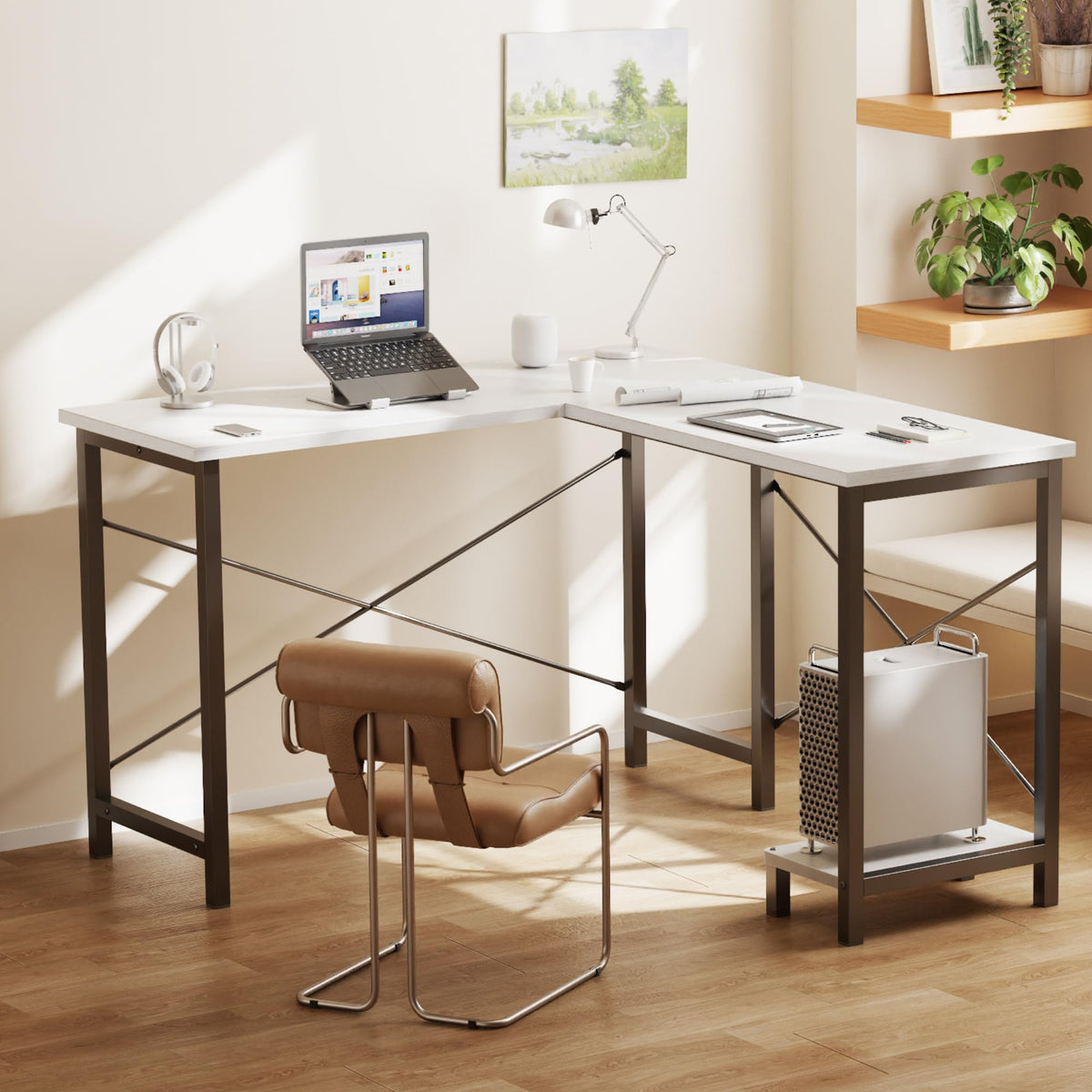 50-Inch Reversible L Shaped Desk with CPU Shelf A30763
