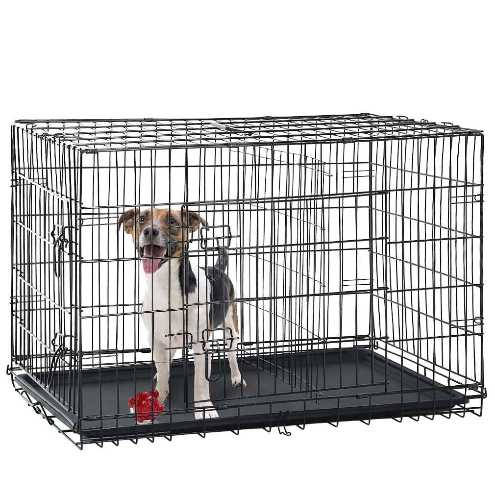Folding Metal Dog Crate with Divider and Tray A6736