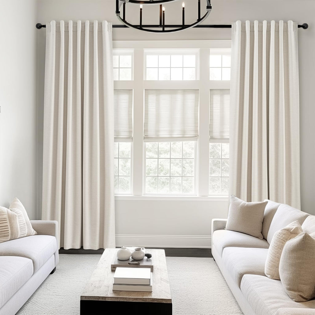 Cream Linen Blackout Curtains 84 Inch Pinch Pleat I965101