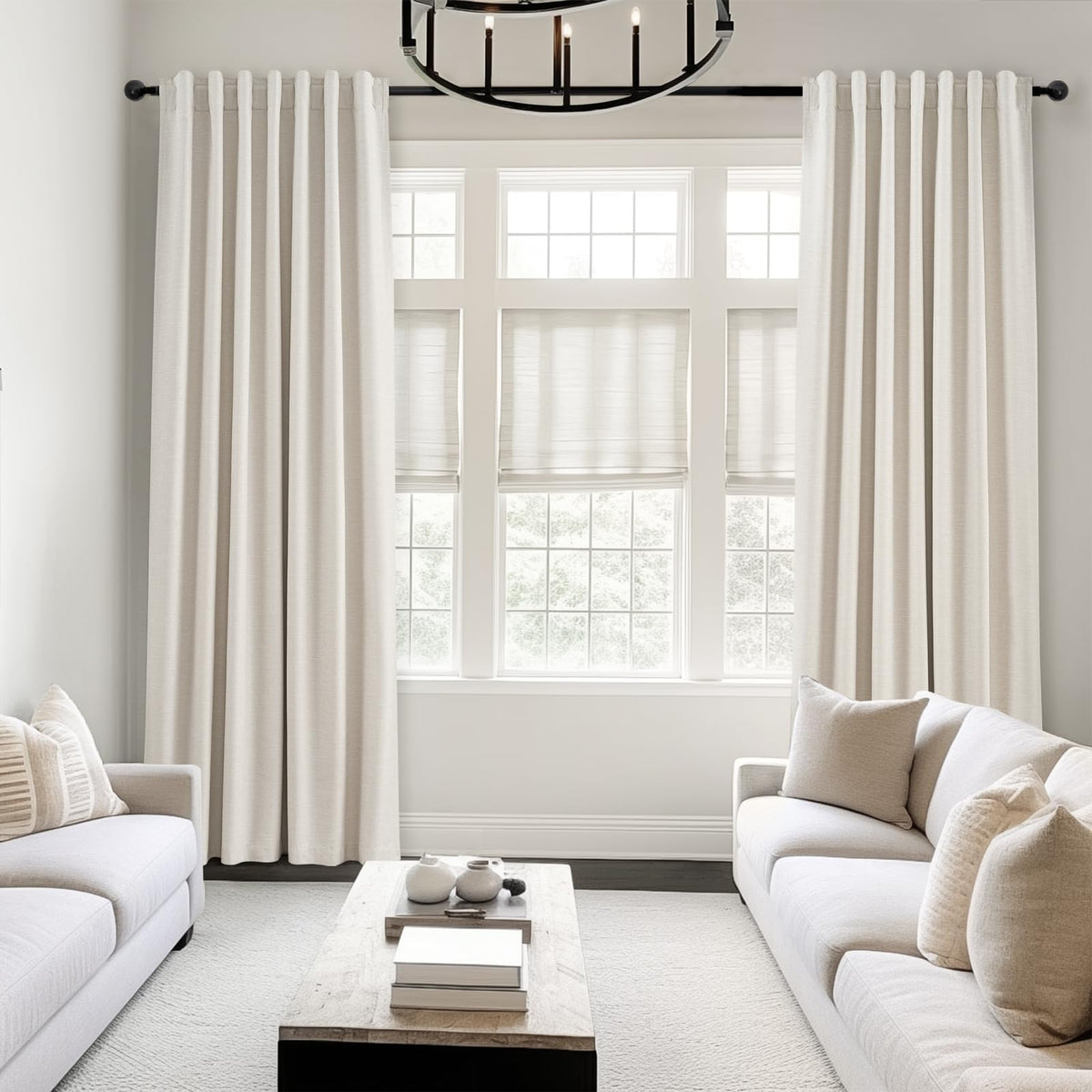 Cream Linen Blackout Curtains 84 Inch Pinch Pleat I965101