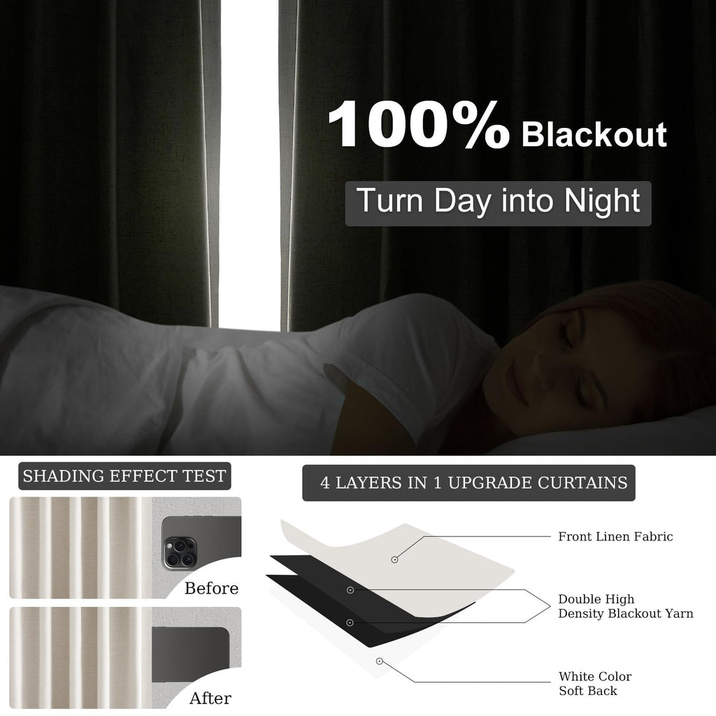 Cream Linen Blackout Curtains 84 Inch Pinch Pleat I965101