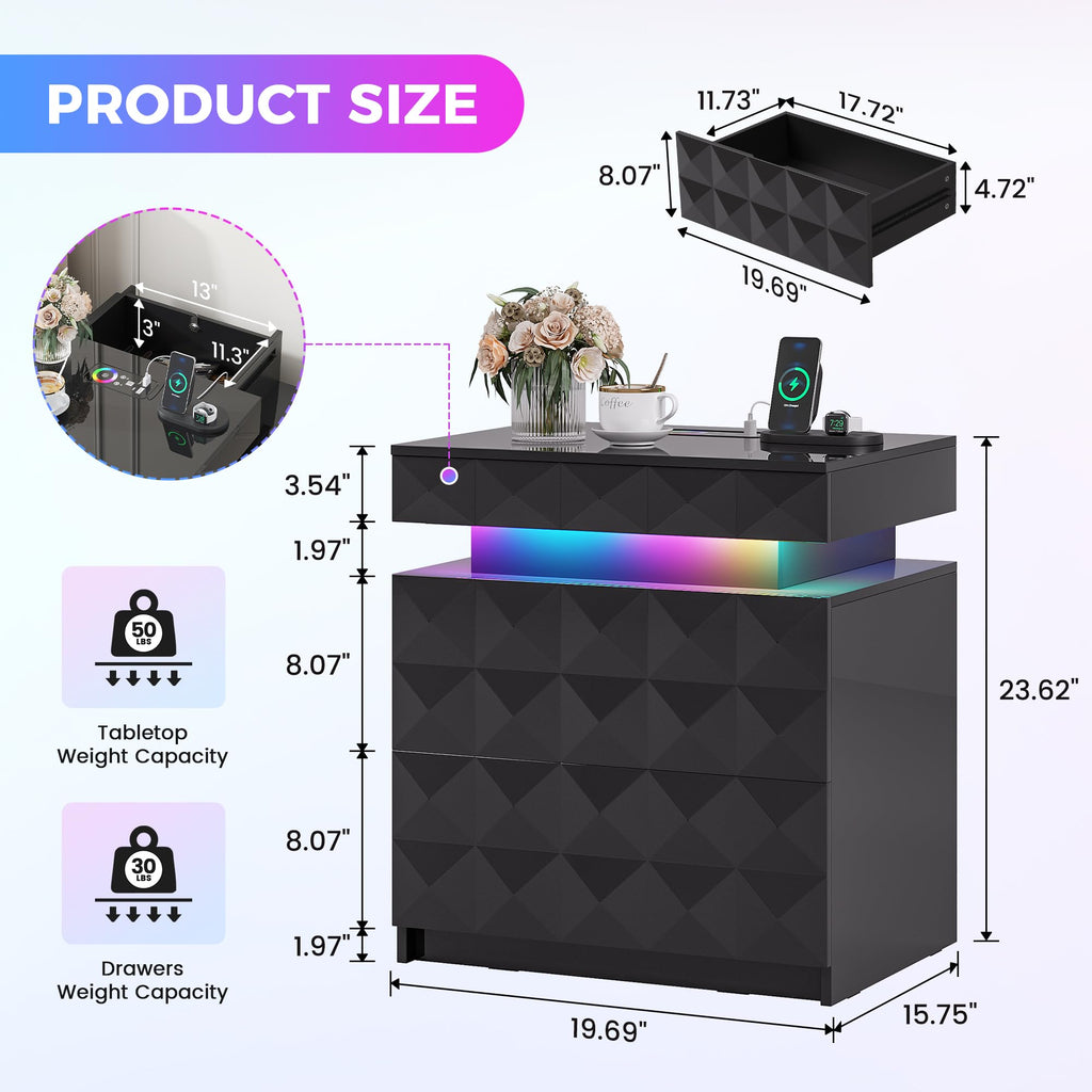 LED Night Stand with Charging Station M7811